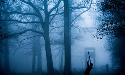 Silhouette of gun on game shoot, Norfolk