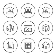 Set round line icons of house foundation