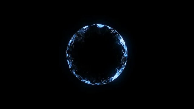 3D scanner effect. Colorful energy rings with particles flows moving on spherical surface. Futuristic energy explosion. Perfect seamless loop. 4K, UHD.