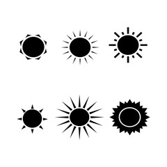 Funny vector doodle suns. Hand drawn set.