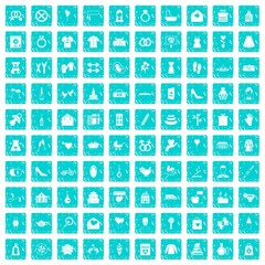 100 woman happy icons set grunge blue