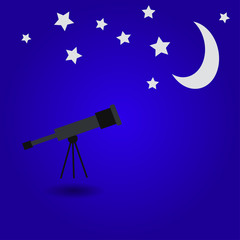 Eid Mubarak greeting. Isometric telescope looking at the moon
