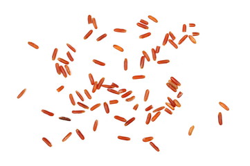 Red wild rice pile isolated on white background, top view