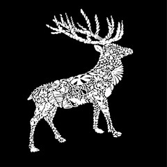 Hand drawn silhouette of head of reindeer. Vector illustration.