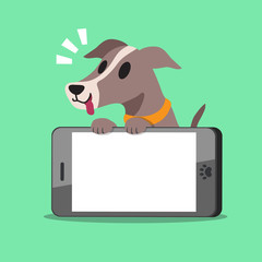 Cartoon character greyhound dog and smartphone