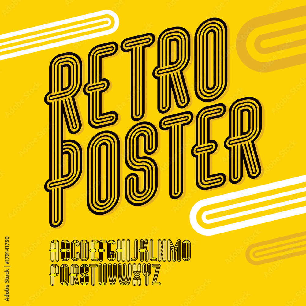 Fototapete vector trendy retro uppercase alphabet letters collection. disco thin, narrow type font, script from