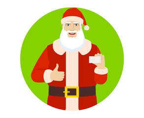 Santa Claus showing  the business card and thumb up
