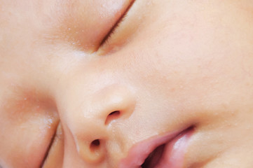 Asian Baby Sleeping Peacefully , Close Up