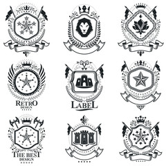 Heraldic signs vector vintage elements. Collection of symbols in vintage style.