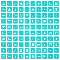 100 womens accessories icons set grunge blue