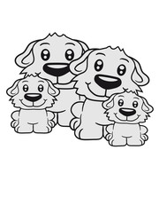 2 kinder paar liebe verliebt pärchen baby familie papa mama junges sitzen klein kind warten gehorsam lustig hund welpe süß niedlich haustier comic cartoon