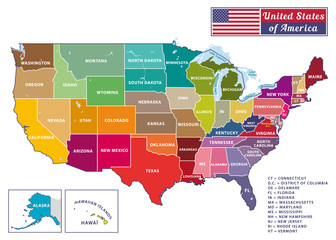 United States of America. Beautiful modern graphic USA map. 50 states. Alaska and Hawaï. © Albachiaraa