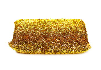Fototapeta premium Golden steel scourer sponge isolated on white background