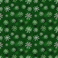 Christmas snowflakes pattern. Winter seamless texture. Vector green background template.