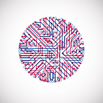 Futuristic cybernetic scheme, vector motherboard blue and red illustration. Circular element with circuit board texture.