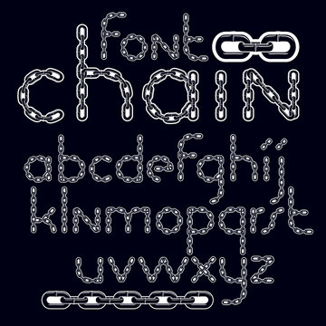 Vector type font, script from a to z. Lower case decorative letters created using metal connected chain link.
