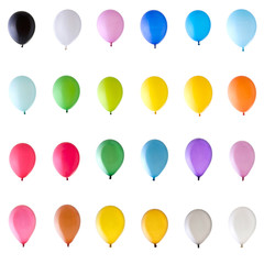 twenty-four colored balloons on white background
