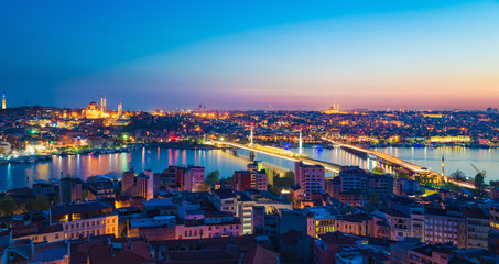 Aerial panoramic view of sunset Istanbul, Turkey