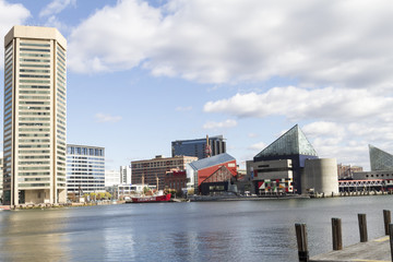 Baltimore, Maryland, USA skyline at the Inner Harbor.