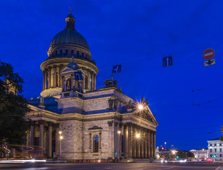 Night shot of Saint Isaac's Cathedral or Isaakievskiy Sobor in Saint Petersburg, Russia. It is the largest Russian Orthodox cathedral in the city and the fourth largest cathedral in the world