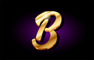 b alphabet letter golden 3d logo icon design