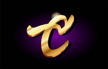 c alphabet letter golden 3d logo icon design