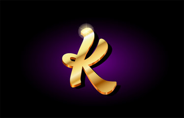 k alphabet letter golden 3d logo icon design