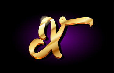 x alphabet letter golden 3d logo icon design