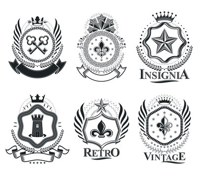 Vintage vector design elements. Retro style labels, heraldry. Coat of Arms collection, vector set.