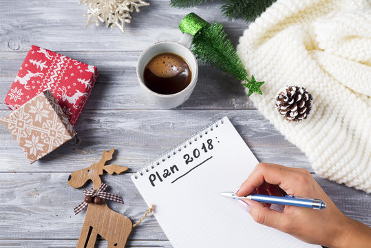 Holiday decorations and notebook with wish list