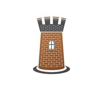 Medieval tower decorative isolated vector illustration. Retro style label, heraldry illustration. Ornate Citadel logotype on isolated white background.