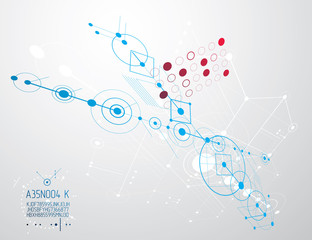 Obraz premium Mechanical scheme, vector engineering drawing with circles and geometric parts of mechanism. Technical plan can be used in web design and as wallpaper or background.