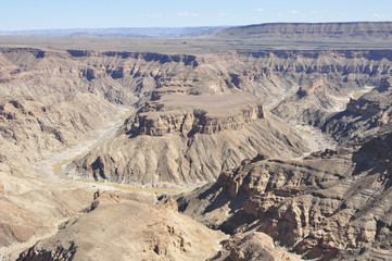 Fototapeta na wymiar Fish River canyon in Namibia; the Grand Canyon of Africa. Showing the effects of erosion.