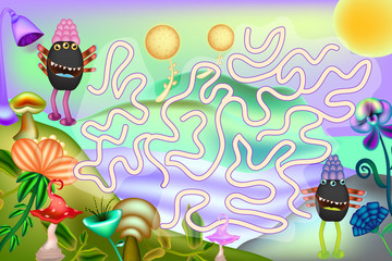 Magic maze for children . Board game with funny aliens.