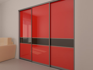 Wardrobe with sliding doors. Furniture. Interior design. 3D render