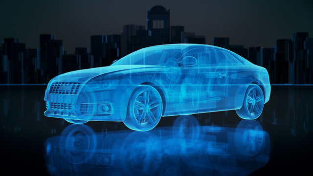 X-ray concept car with city background.3D render