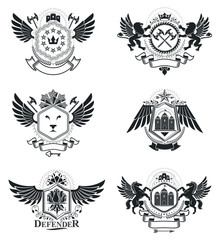 Fototapeta premium Vintage heraldry design templates, vector emblems. Collection of symbols in vintage style.