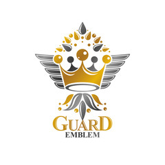 Ancient Crown emblem. Heraldic vector design element. Retro style label, heraldry logo. Ornate logotype isolated on white background.