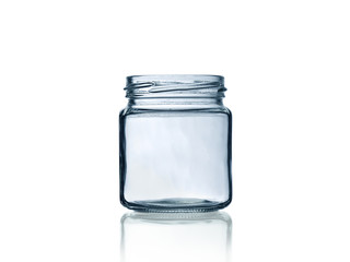 empty glass jar with reflection isolated on white