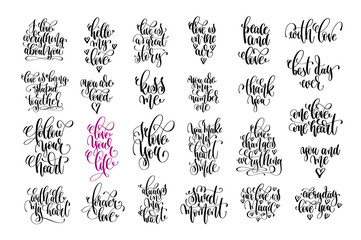 Fototapeta na wymiar set of 25 hand lettering inscription, love letters