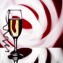  glass of champagne on  red background. 