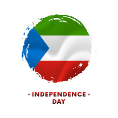 Banner or poster of Equatorial Guinea Independence Day celebration. Waving flag of Equatorial Guinea, brush stroke background. Vector illustration.