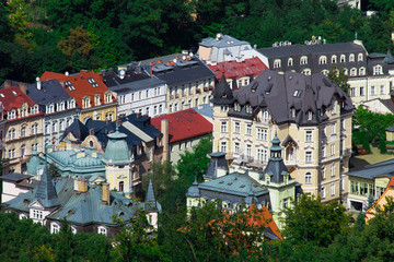 Karlovy Vary, Czech Republic. An aerial top view to the center of the city.