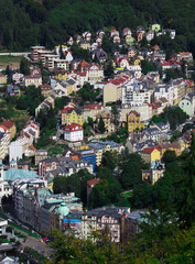 Karlovy Vary, Czech Republic. An aerial top view to the center of the city.
