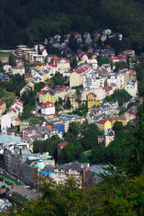 Karlovy Vary, Czech Republic. An aerial top view to the center of the city.