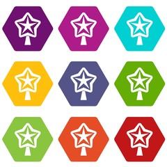 Star for christmass tree icon set color hexahedron