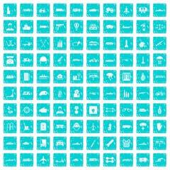 100 burden icons set grunge blue