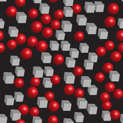 Red Balls White Cubes Seamless Pattern