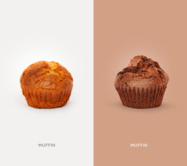 Muffin and chocolate chip muffin. Food concept.