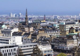 Edinburgh cityscape. Tilt-shift image